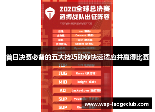 首日决赛必备的五大技巧助你快速适应并赢得比赛